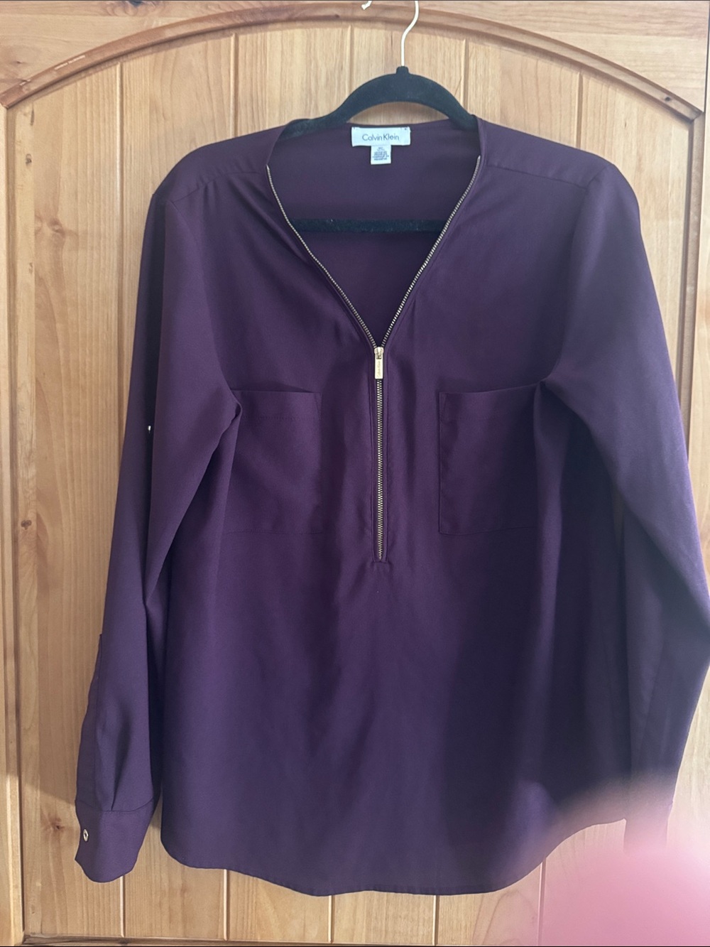 Calvin Klein Women's Deep Plum Zip-Front Blouse